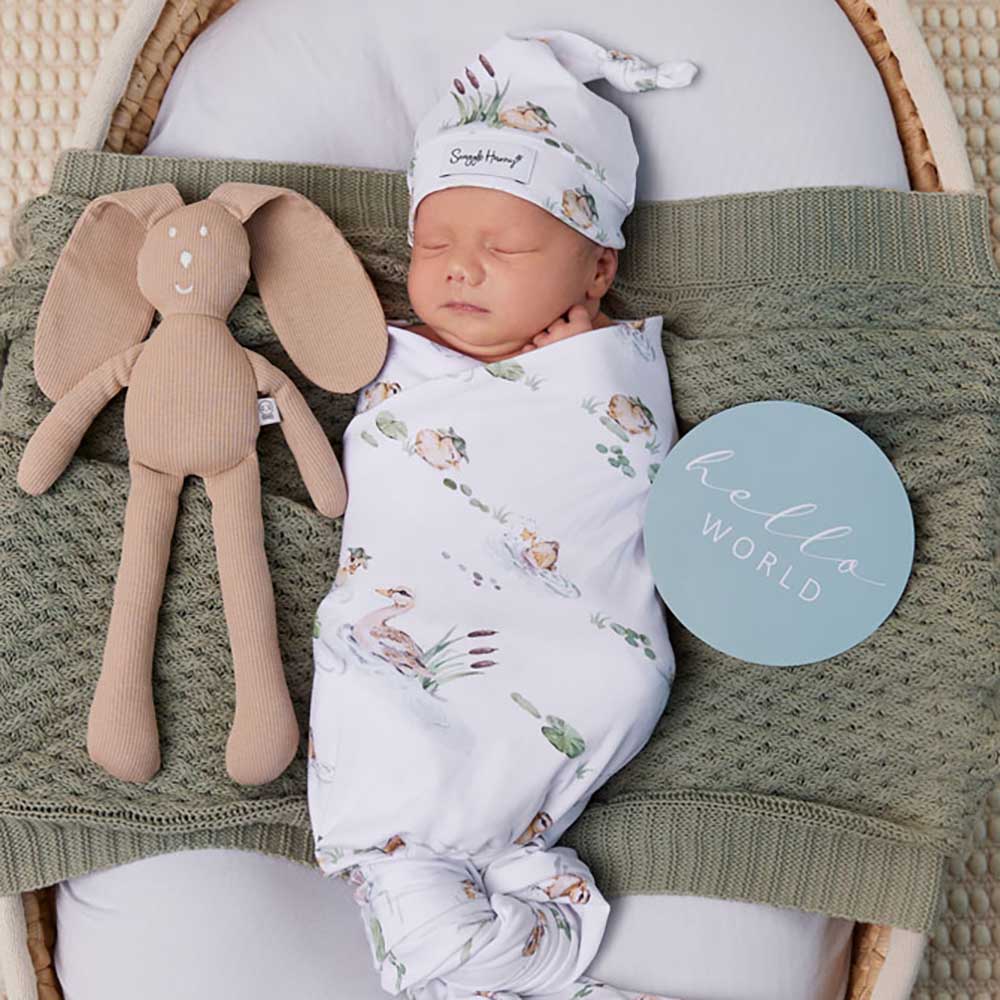 Snuggle Hunny - Duck Pond Organic Jersey Wrap & Beanie Set