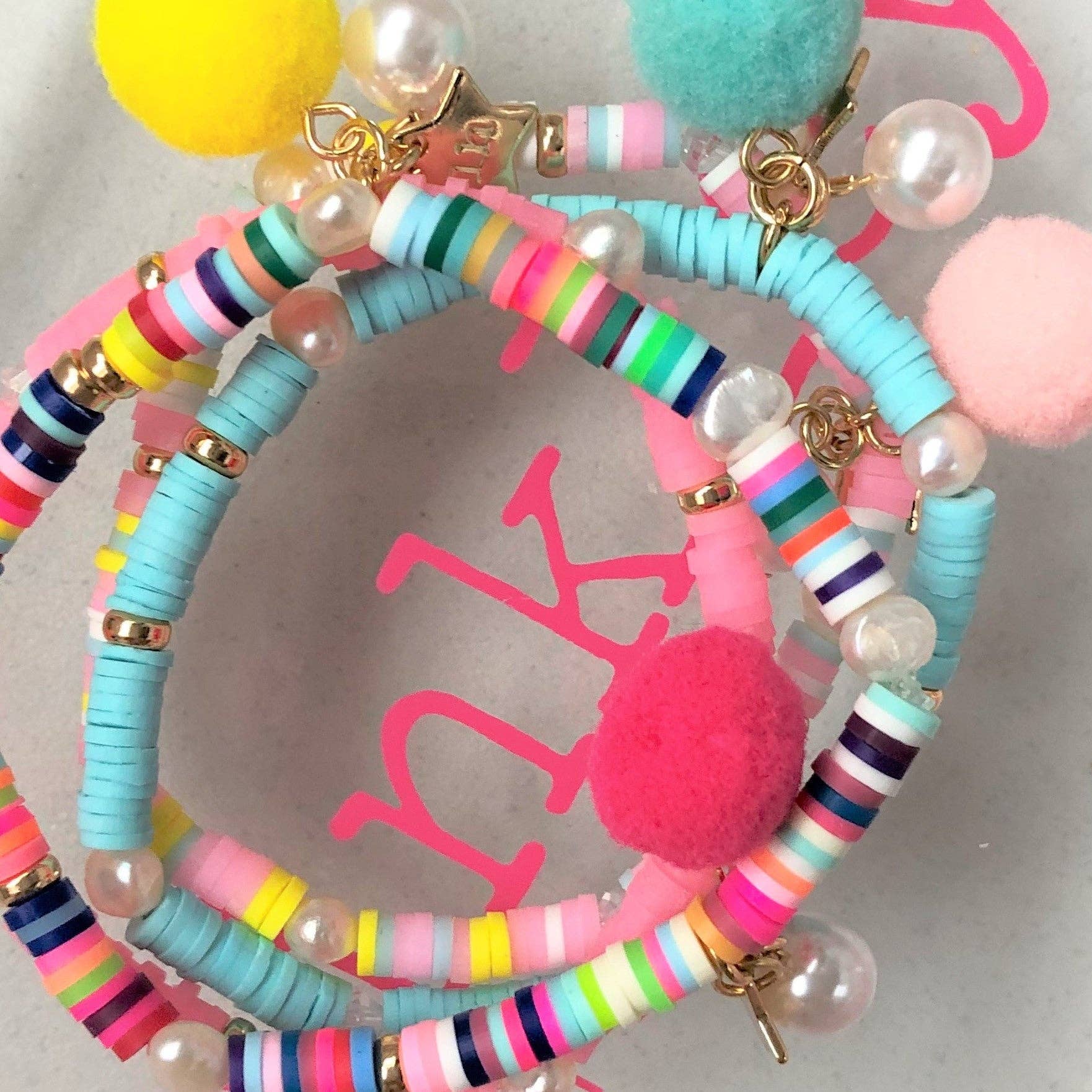 Lauren Hinkley | Pink Bracelet with Pom Pom and Pearl