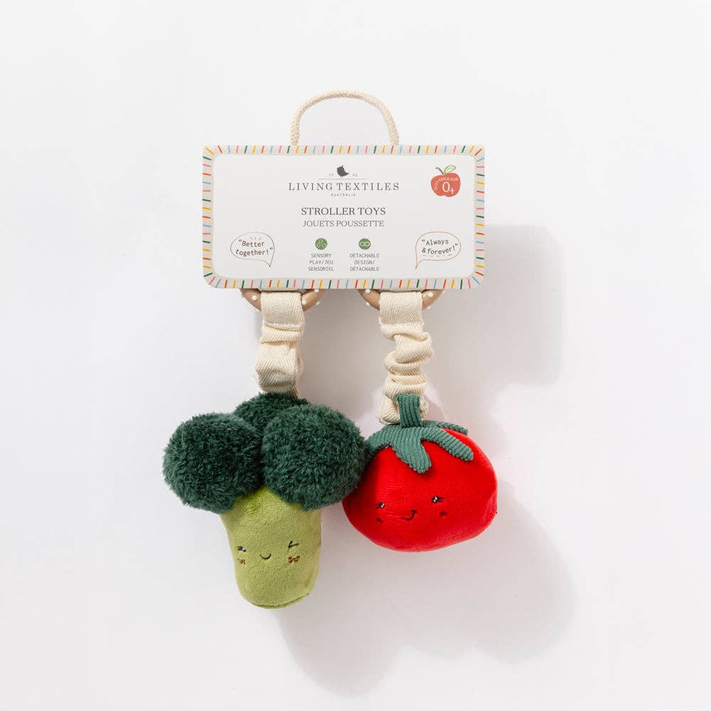 Living Textiles | 2 Pack Mini Market Brunch Stroller Toys Broccoli & Tomato