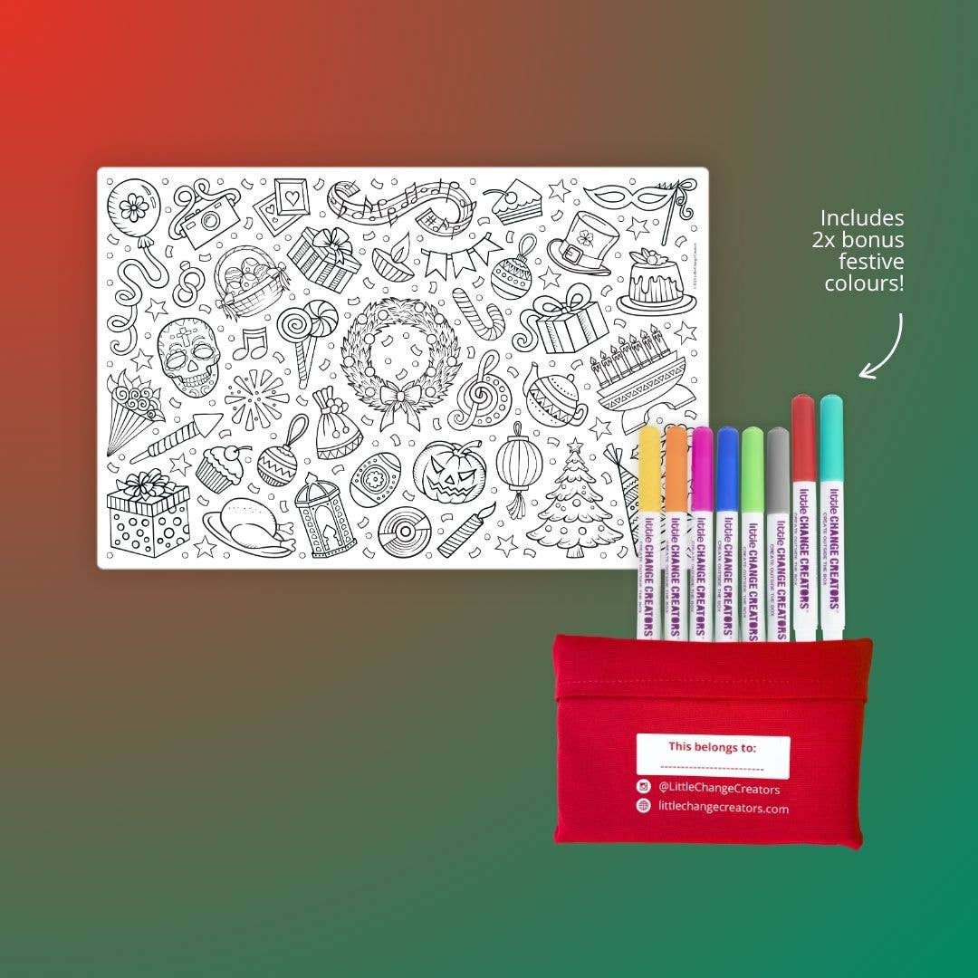 Little Change Creators | CELEBRATE! Reusable Pocket Colouring Set | Christmas Limited Edition