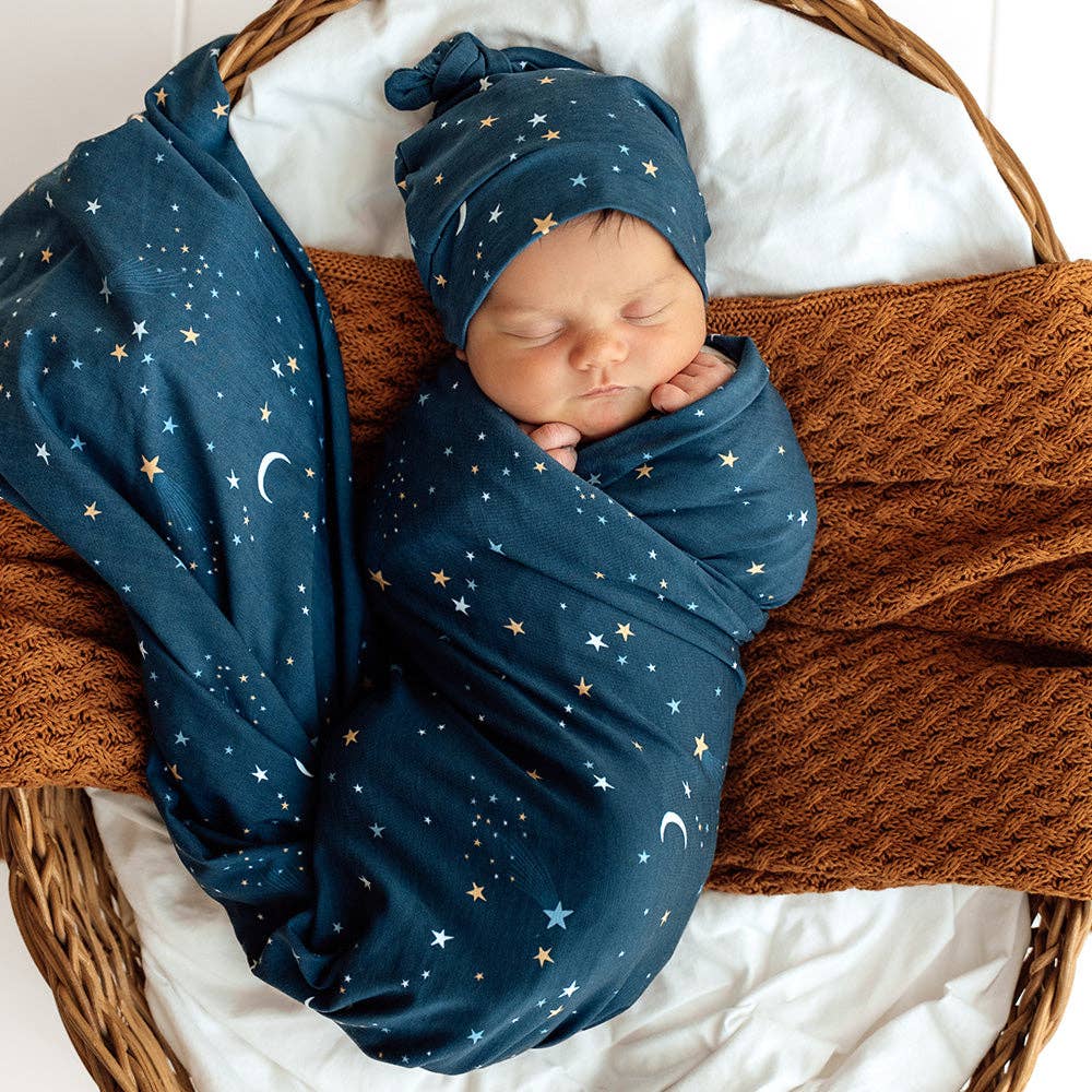 Snuggle Hunny - Starry Night Organic Jersey Wrap & Beanie Set