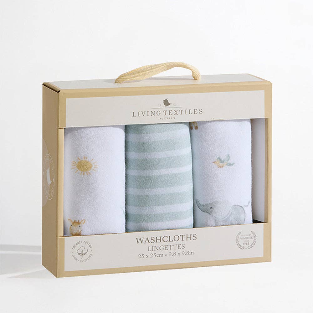 Living Textiles 3 Pack Organic Wash Cloths| Roam & Roar
