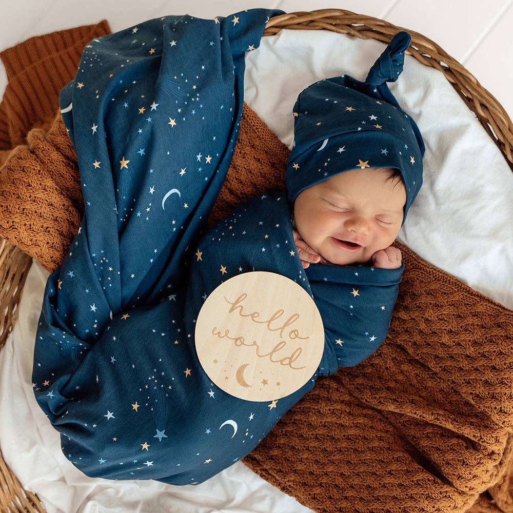 Snuggle Hunny - Starry Night Organic Jersey Wrap & Beanie Set