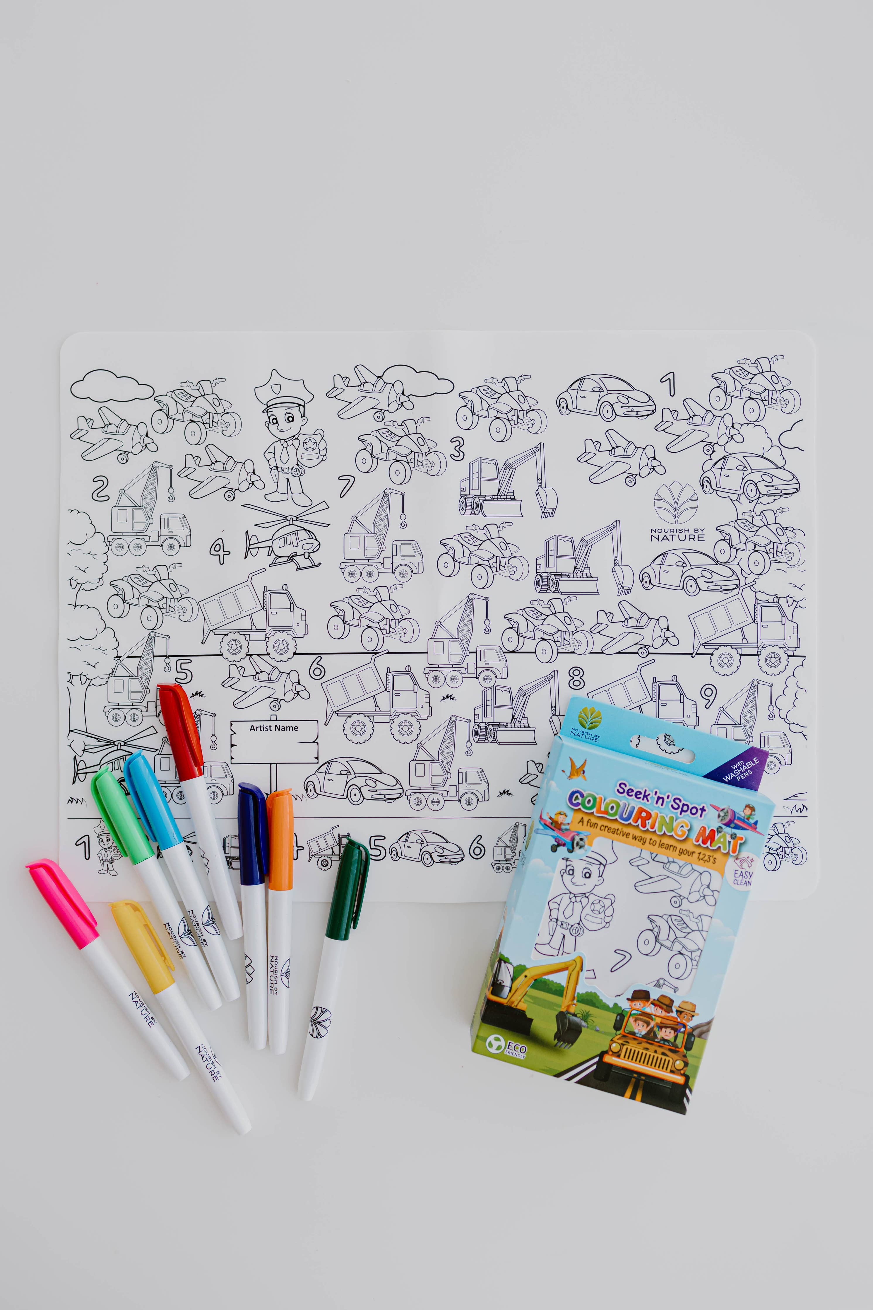 Nourish By Nature - Reusable Colouring Mat | Cars and Truck Seek & Spot A3 Silicone