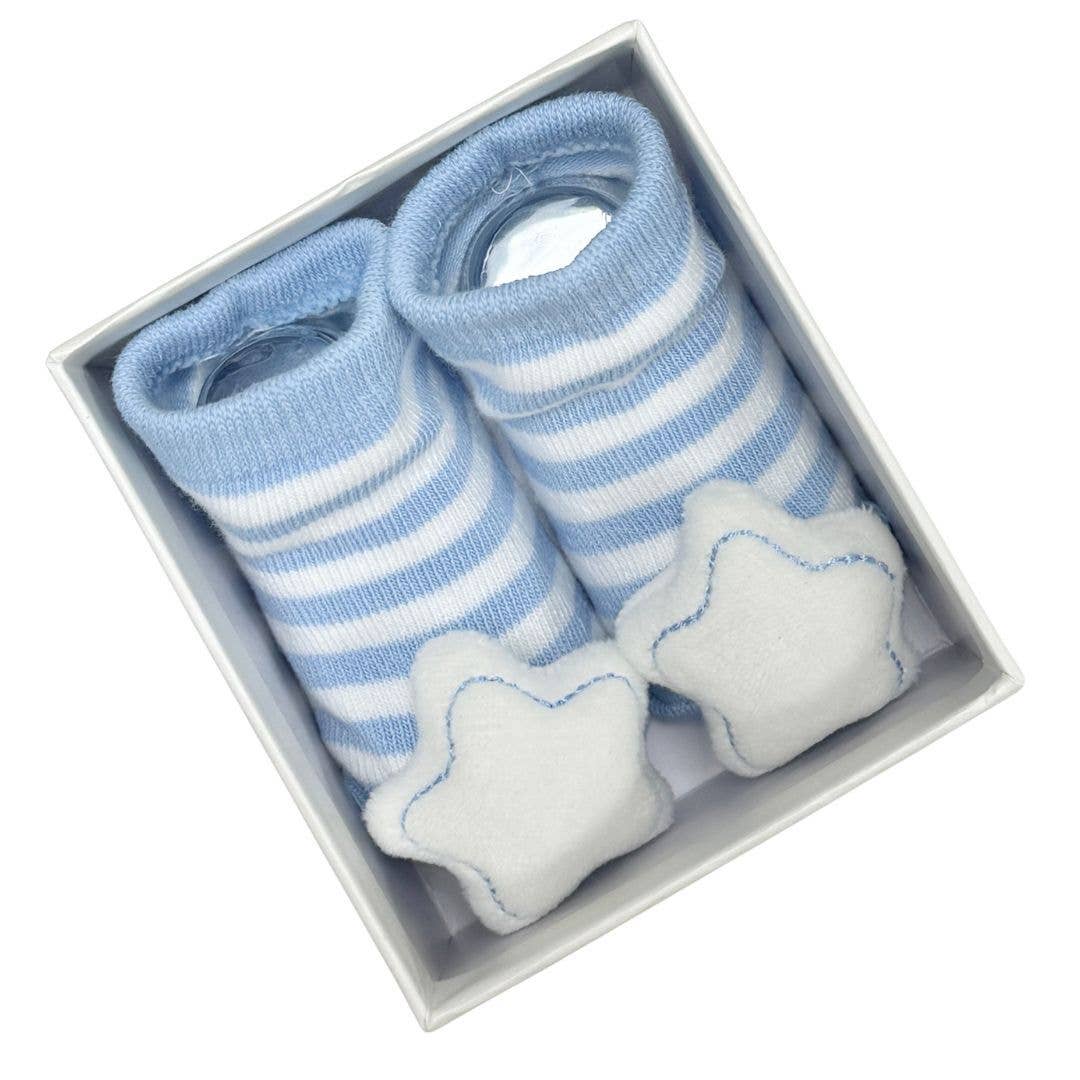 ES Kids Socks with Rattles Blue Star 0-6mths