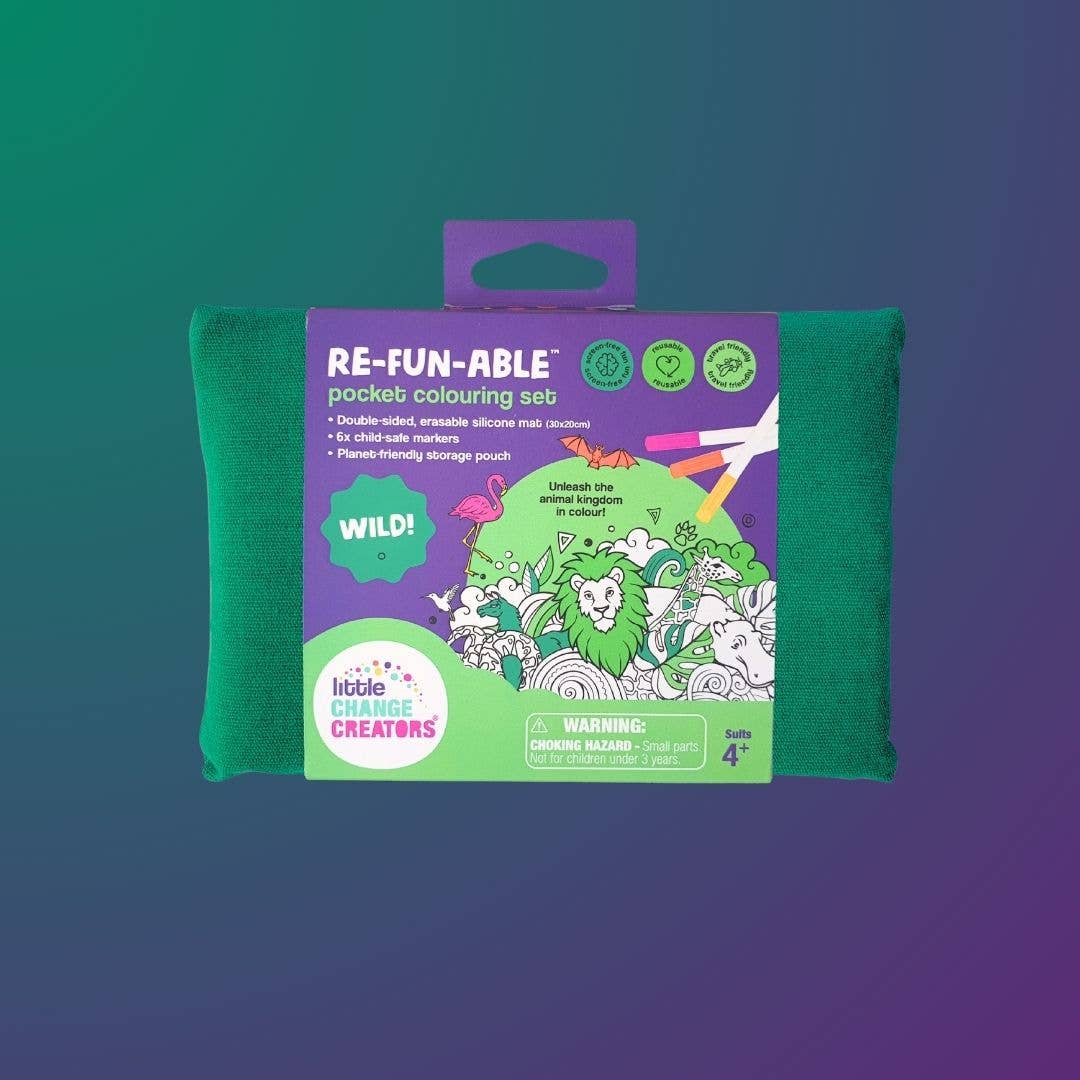 Little Change Creators - WILD! Pocket Reusable Colouring Mat | Animal Activity Gift