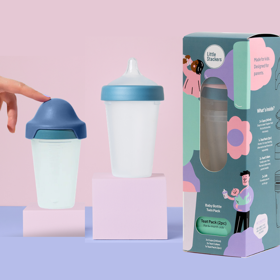 Little Stackers - 240ml Baby Bottle Two Pack: Blue Navy / Latchtastic - Medium