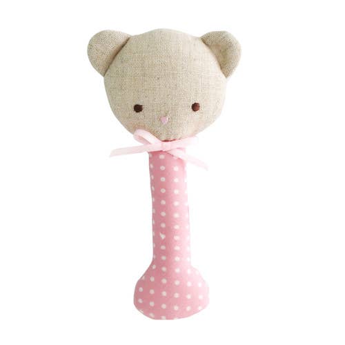 Alimrose Baby Bear Stick Rattle Pink with White Spot