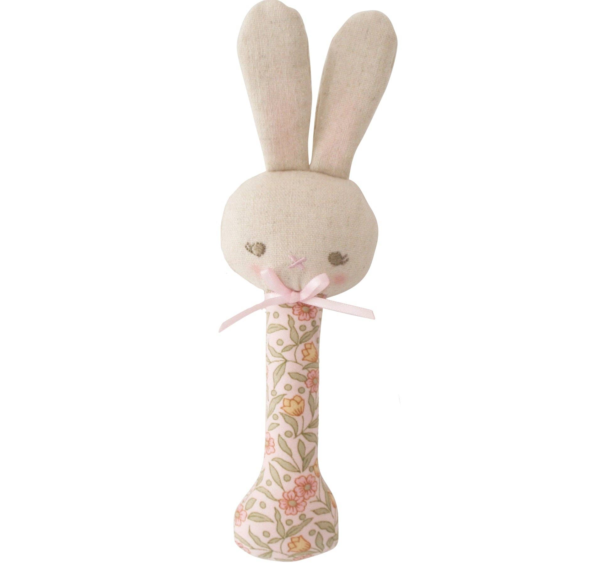 Alimrose Baby Bunny Stick Rattle Blossom Lily Pink