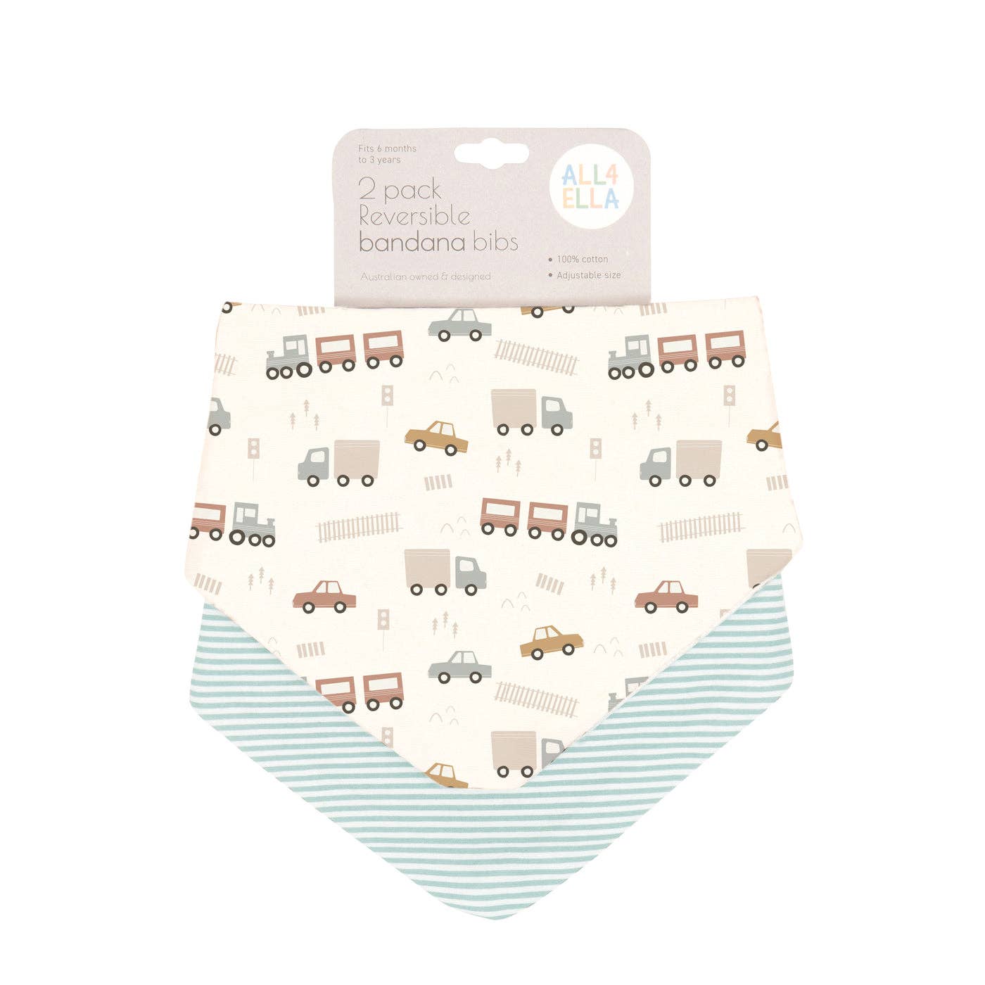 All4Ella | Bandana Bibs 2pk | Blue Trucks