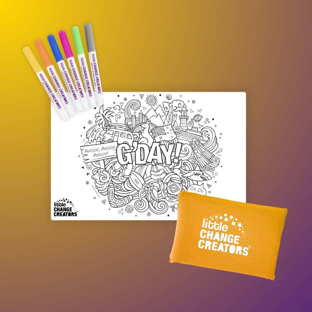 Little Change Creators - G’DAY! Pocket Reusable Colouring Mat | Australian Gift