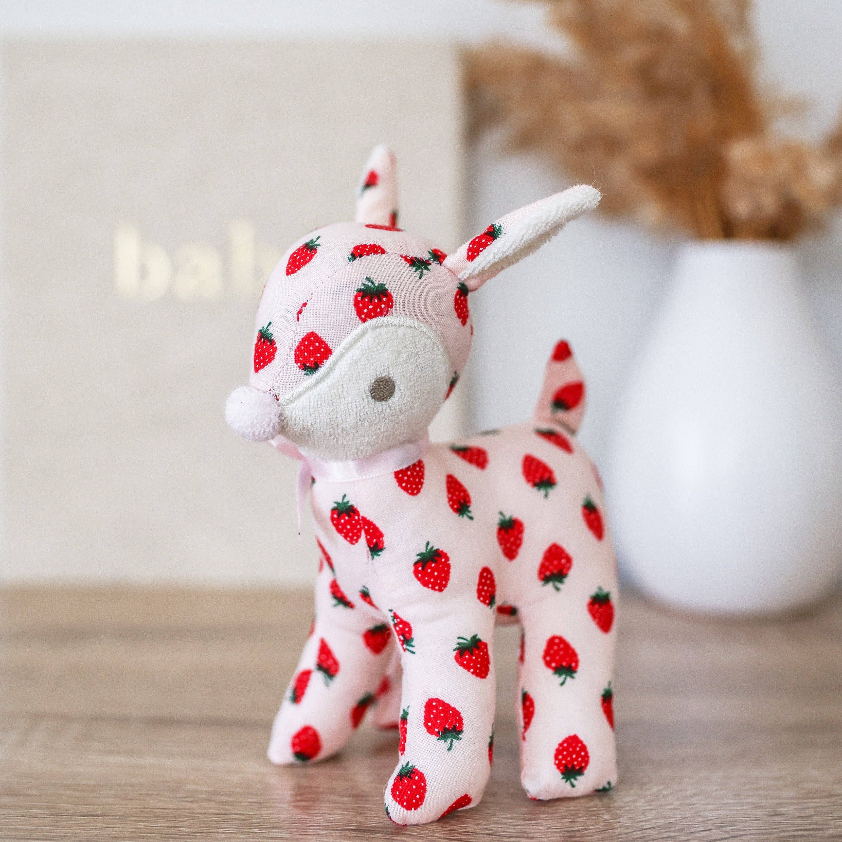 Alimrose Baby Deer Rattle 16cm Strawberry