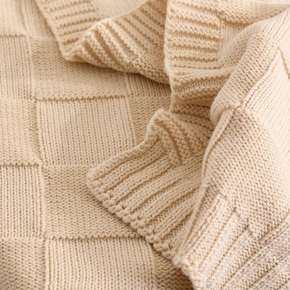 Living Textiles | Pram Knitted Blanket Checkered Sand