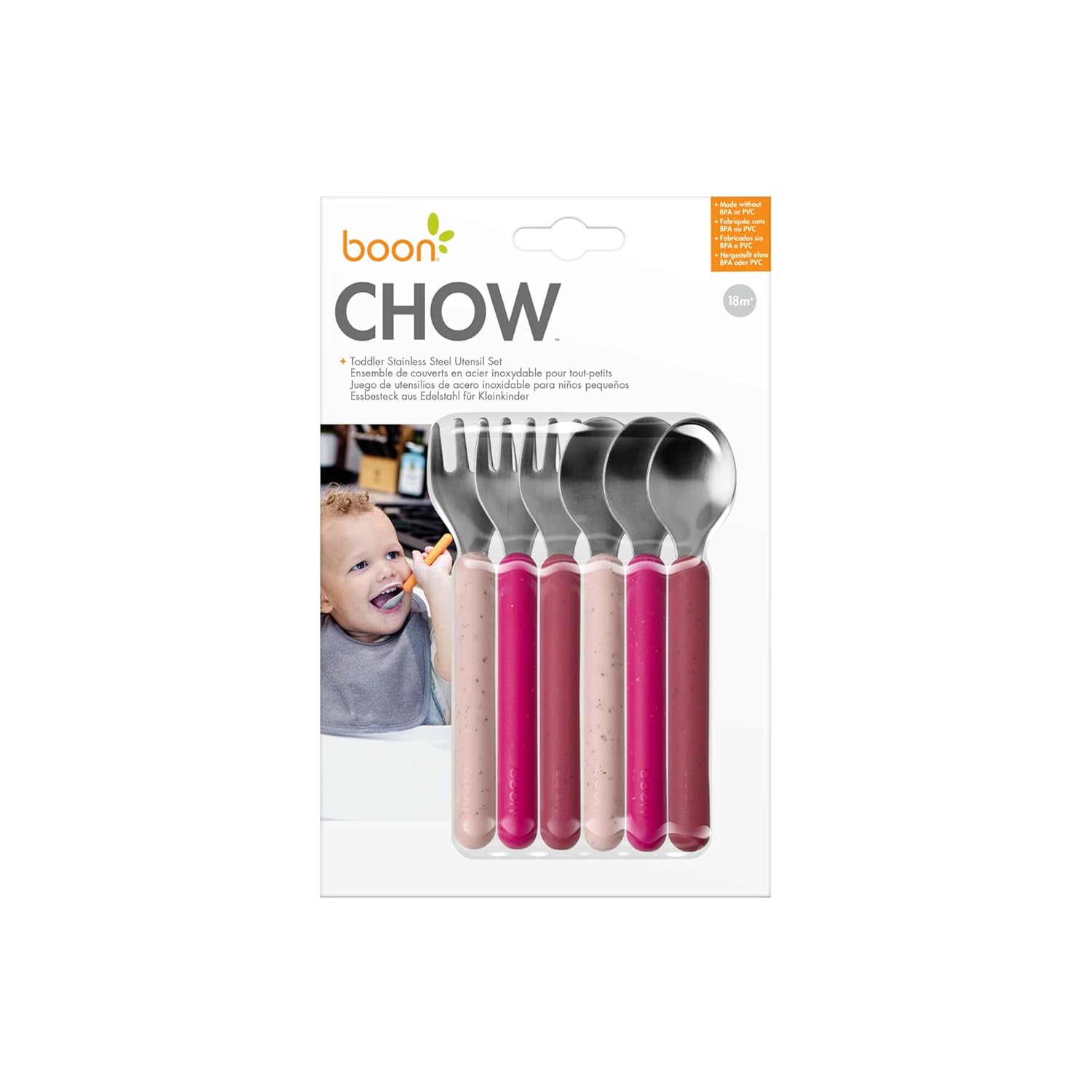 Boon | CHOW Stainless Steel Toddler Utensils | Magenta
