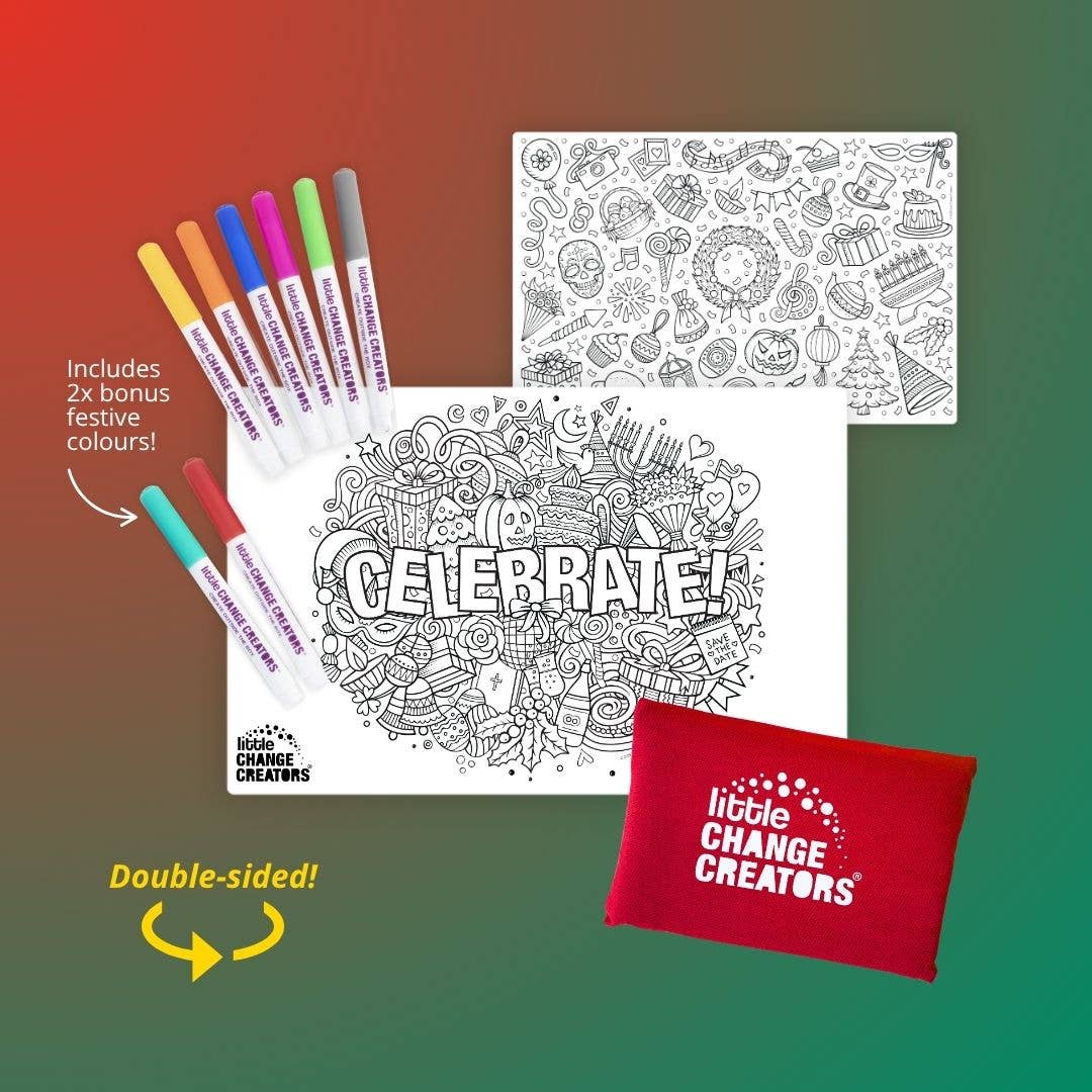 Little Change Creators | CELEBRATE! Reusable Pocket Colouring Set | Christmas Limited Edition