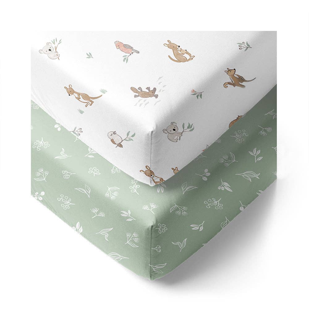 Living Textiles - 2 Pack Organic Cot Fitted Sheet - Australiana