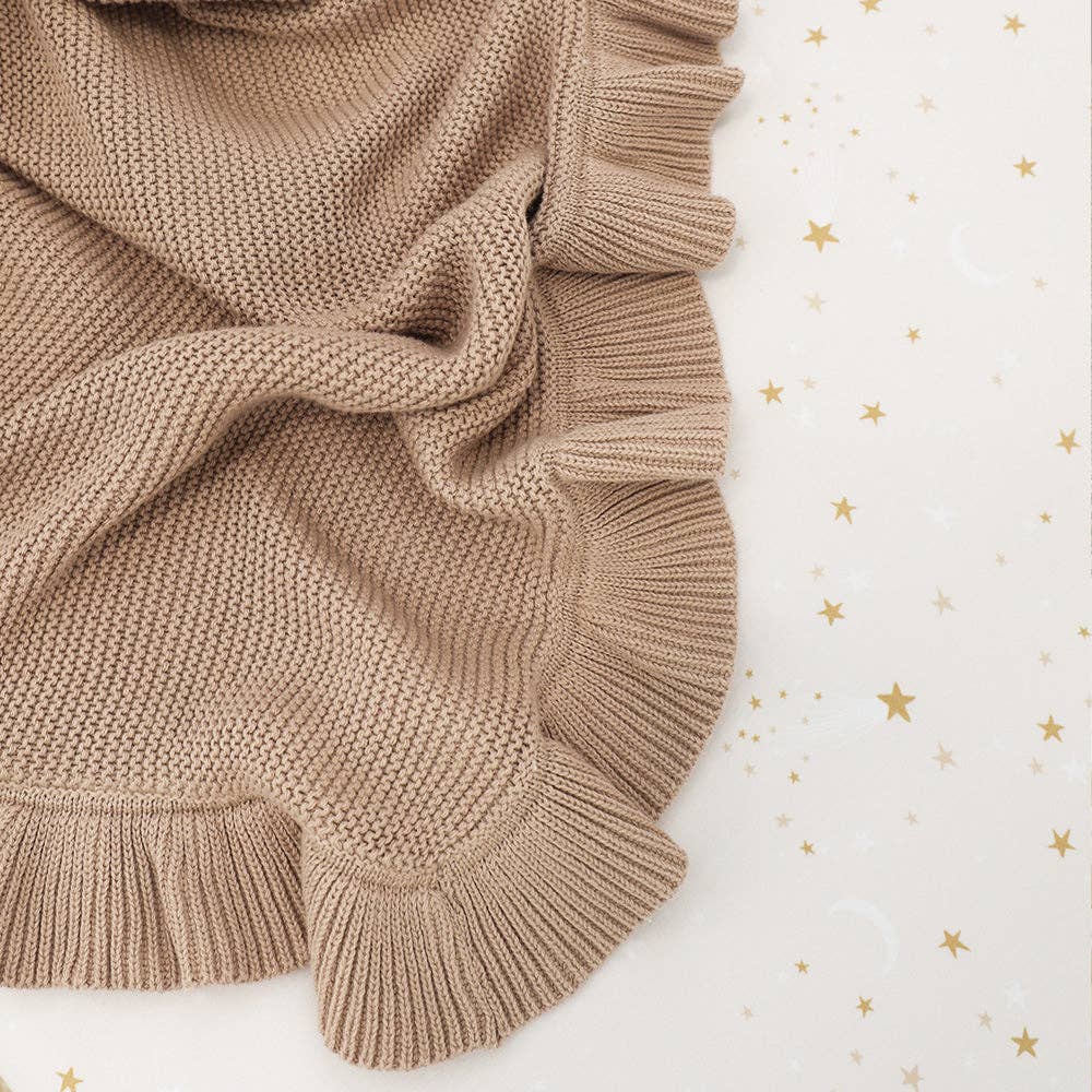 Snuggle Hunny - Hazelnut Ruffle Knit Organic Baby Blanket