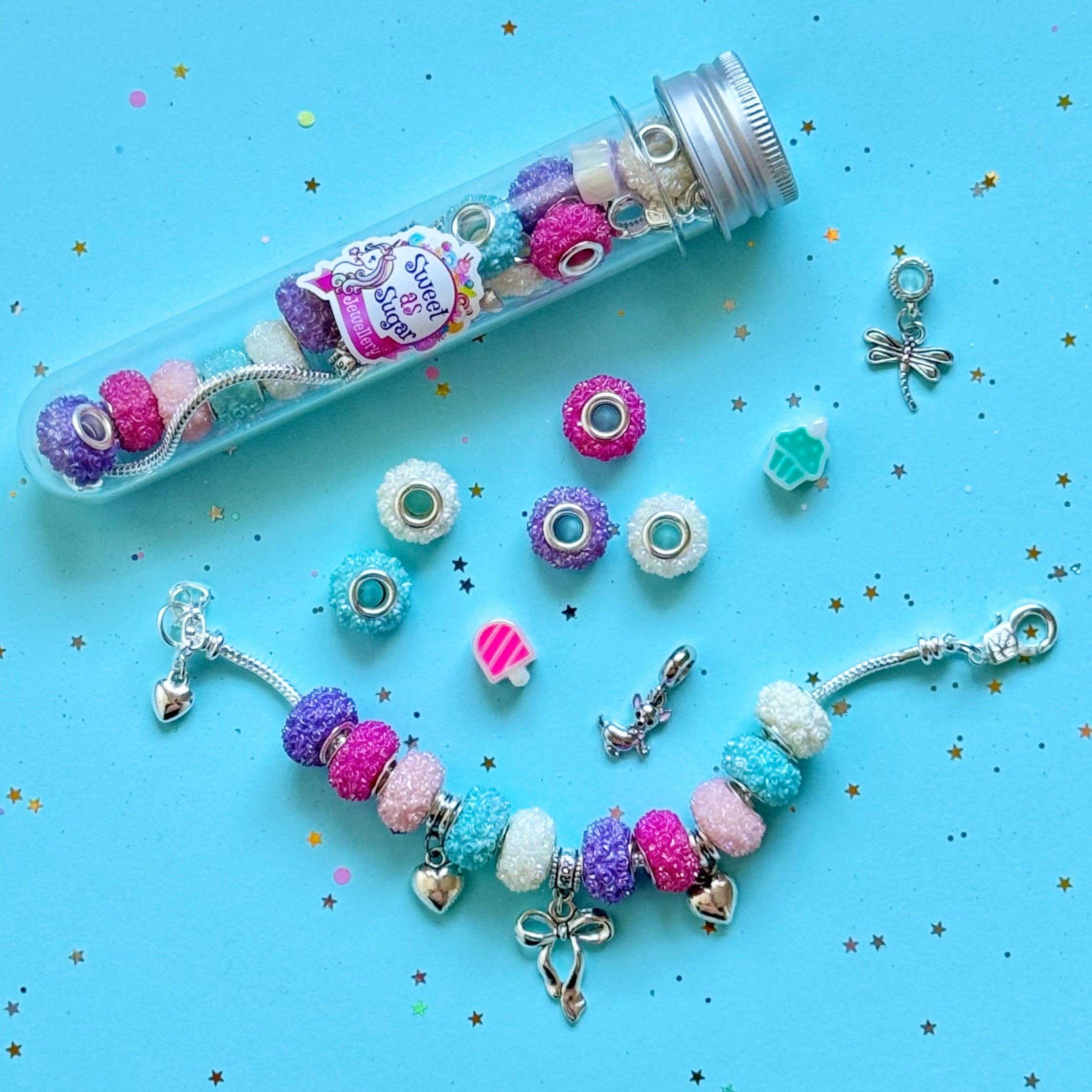 Sweet As Sugar Jewellery - Jewellery Making Kit Charm Bracelet Set: Pastel Rainbow