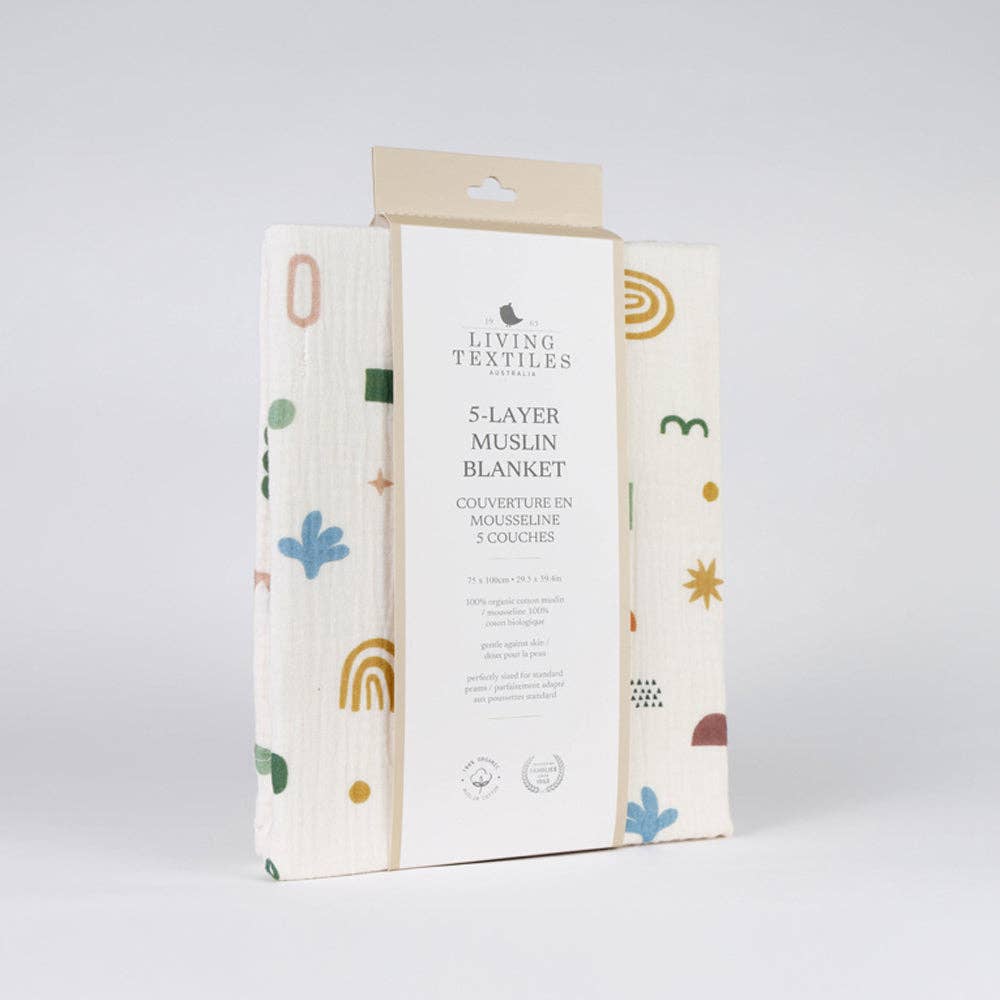 Living Textiles | 5 Layer Muslin Pram Blanket Geo Mod