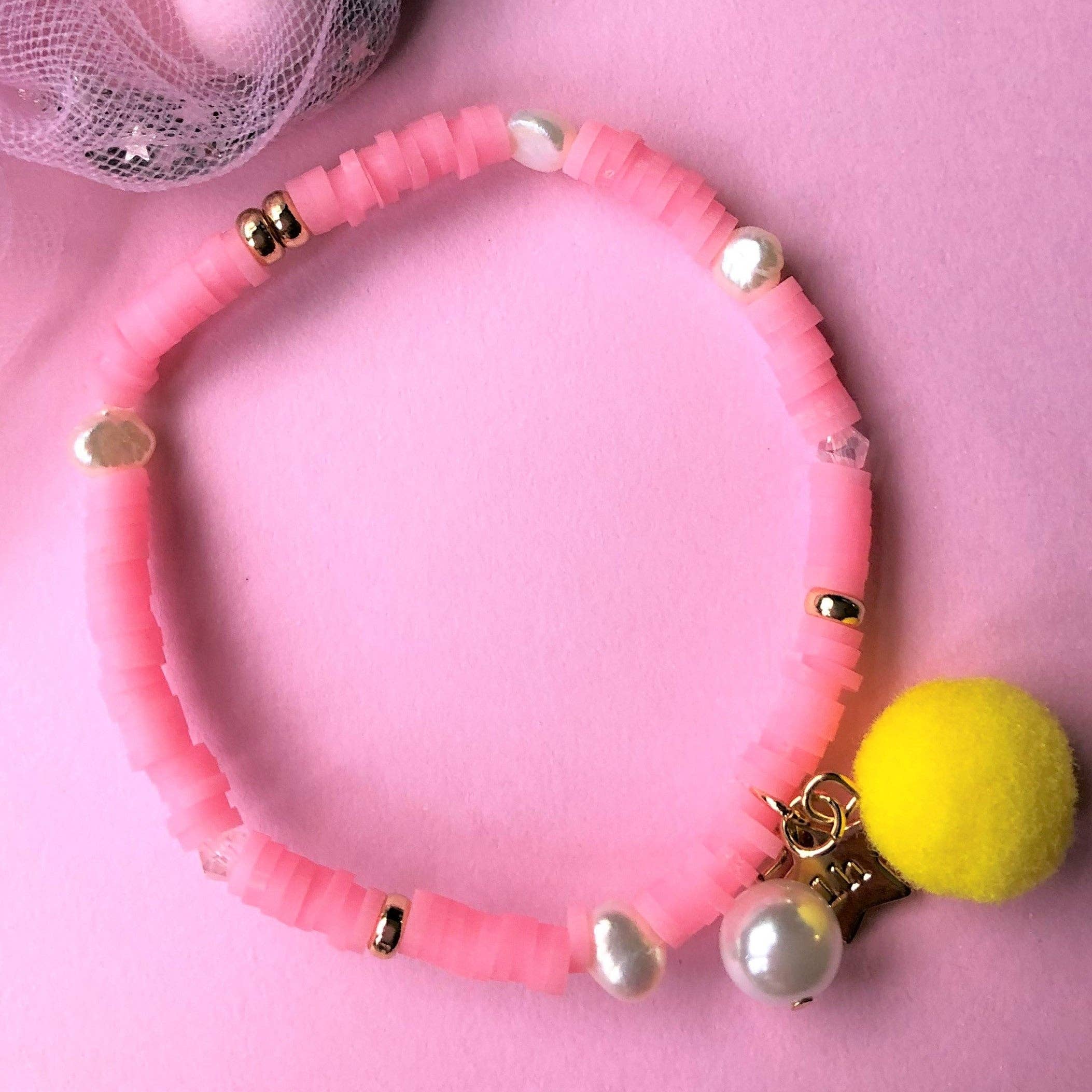 Lauren Hinkley | Pink Bracelet with Pom Pom and Pearl