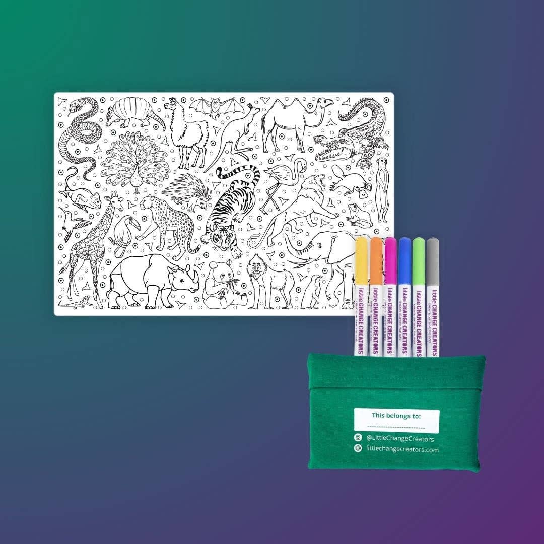 Little Change Creators - WILD! Pocket Reusable Colouring Mat | Animal Activity Gift