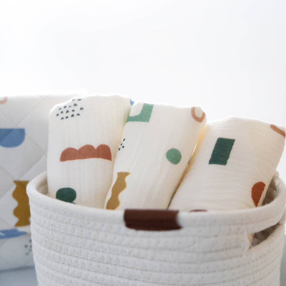 Living Textiles | 3 Pack Muslin Wash Cloths Geo Mod