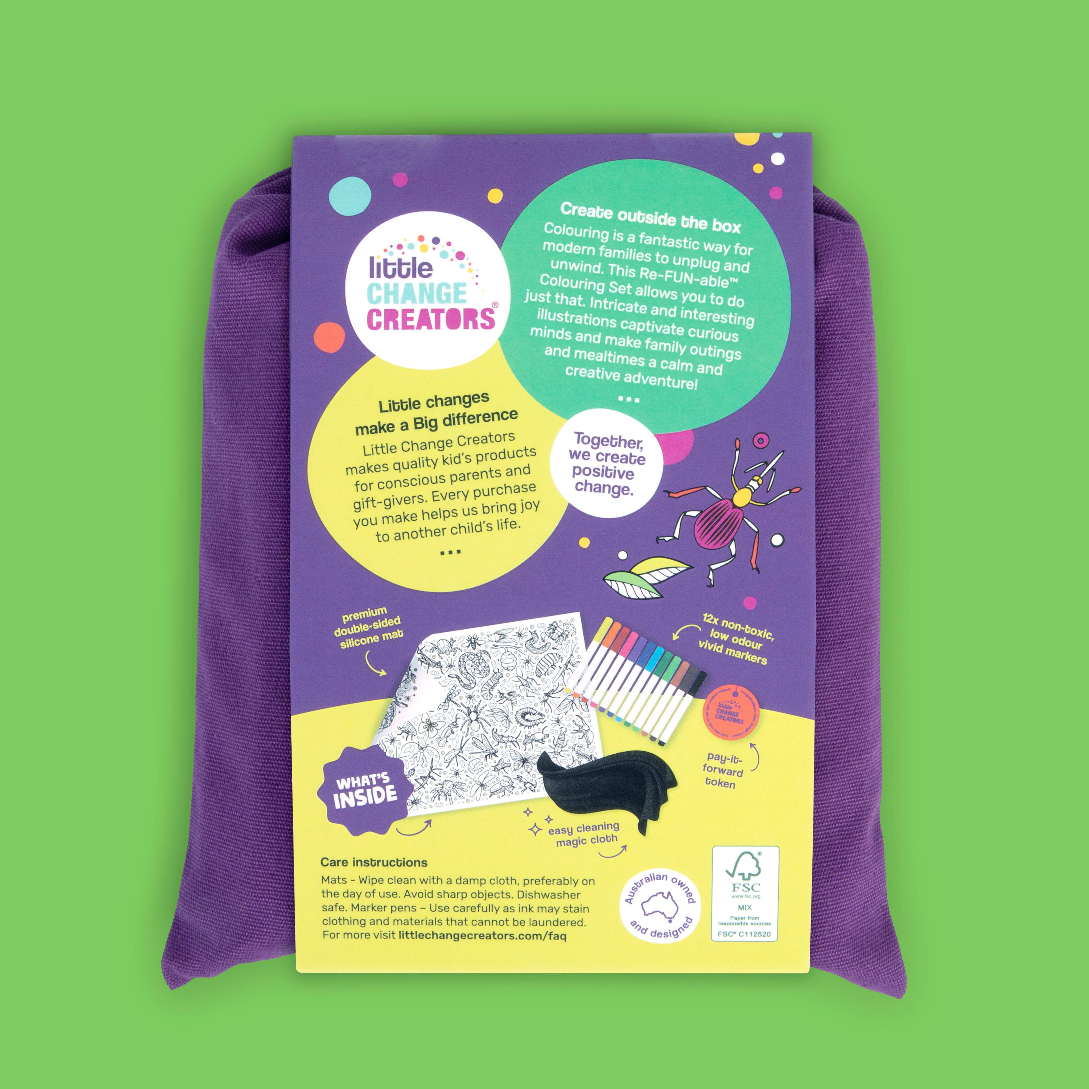 Little Change Creators | CRAWLIES | Re-FUN-able™ Reusable Colouring + Doodle Mat