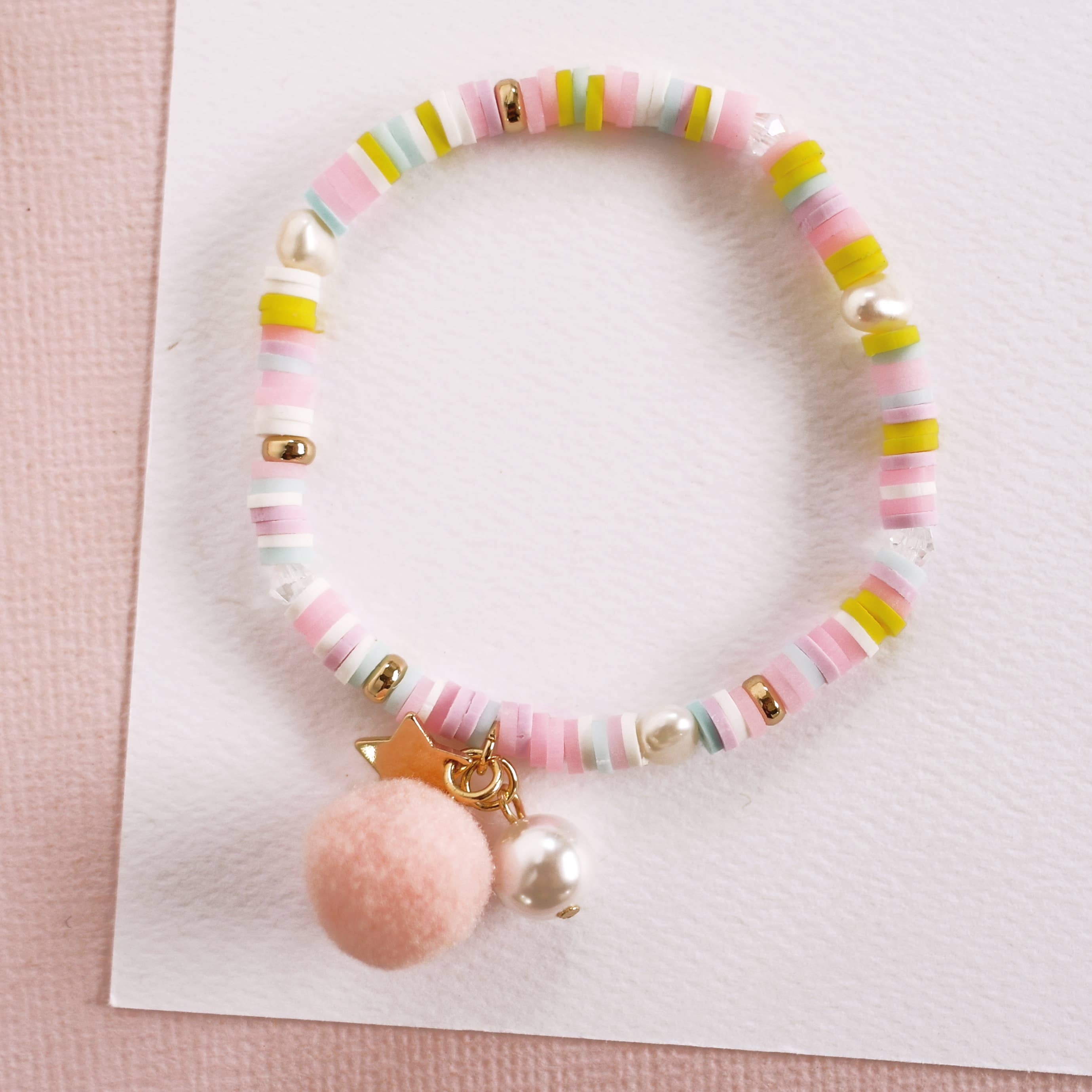 Lauren Hinkley | Pastel Pink Bracelet with Pom Pom and Pearl