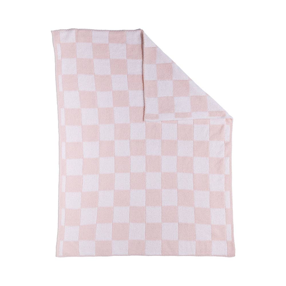 Living Textiles Chenille Blanket Checkered Pink