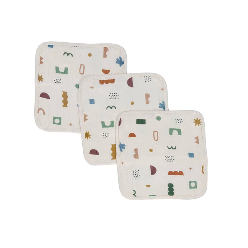 Living Textiles | 3 Pack Muslin Wash Cloths Geo Mod