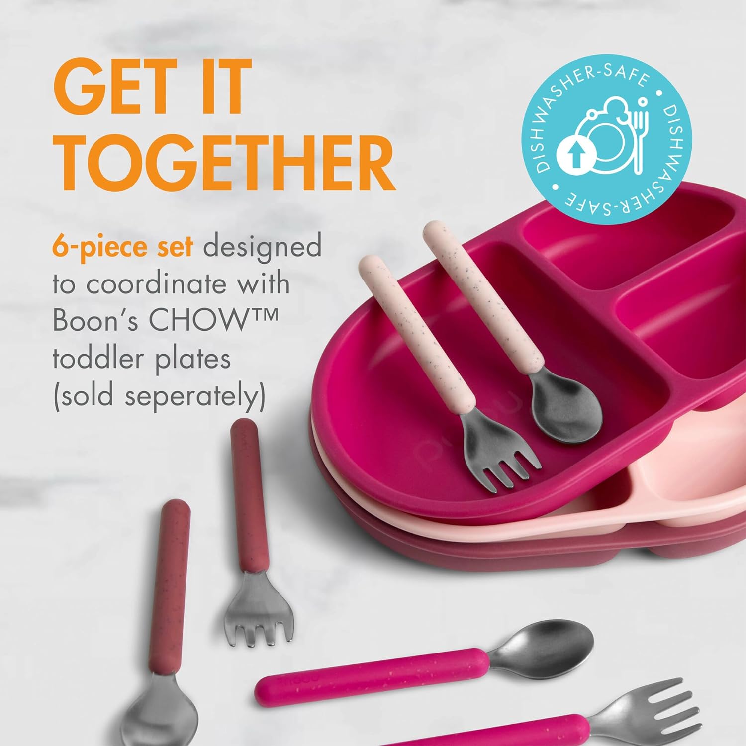 Boon | CHOW Stainless Steel Toddler Utensils | Magenta