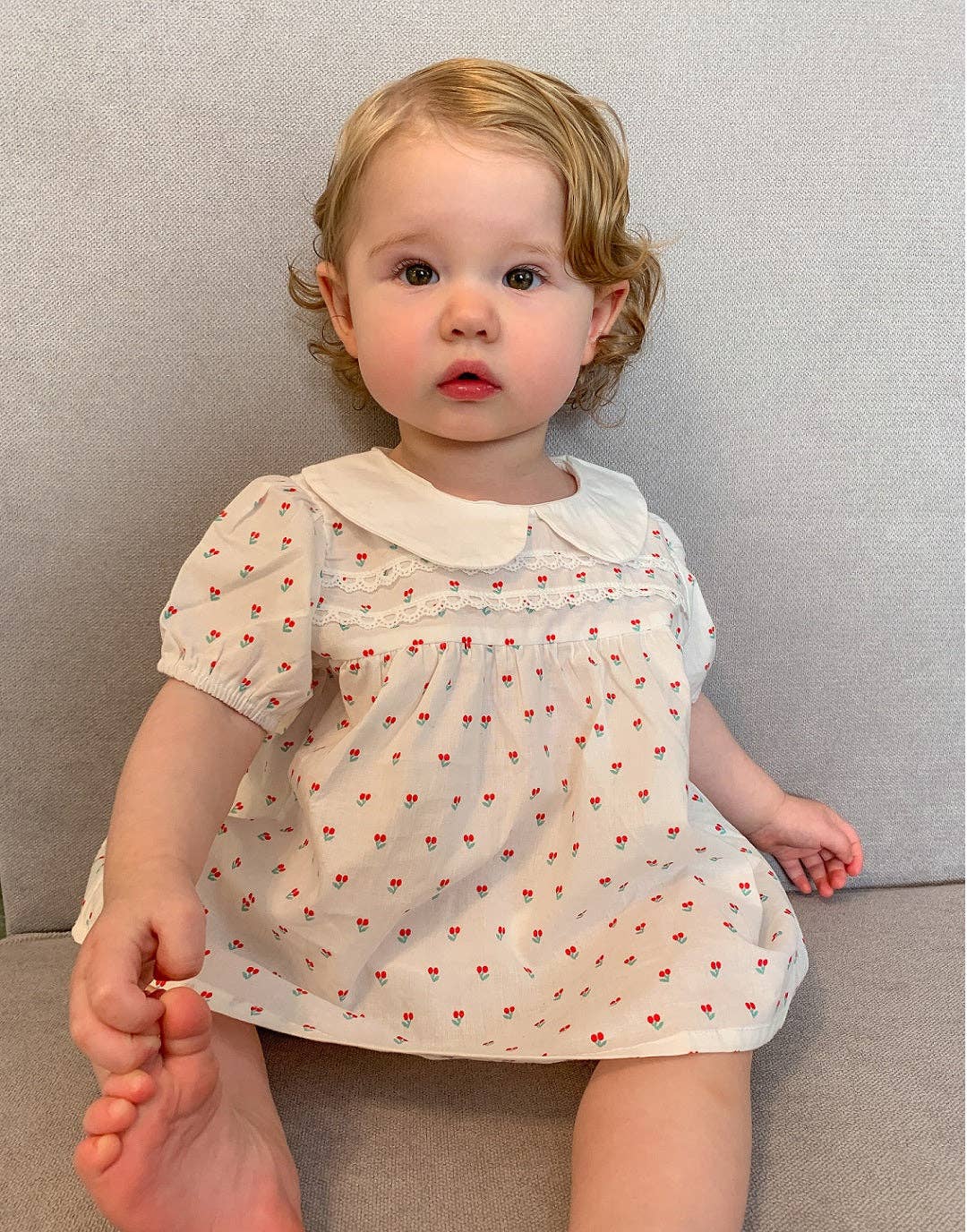 Maman | 2Pcs Set Baby Girls Cherry Print Collar Top and Shorts