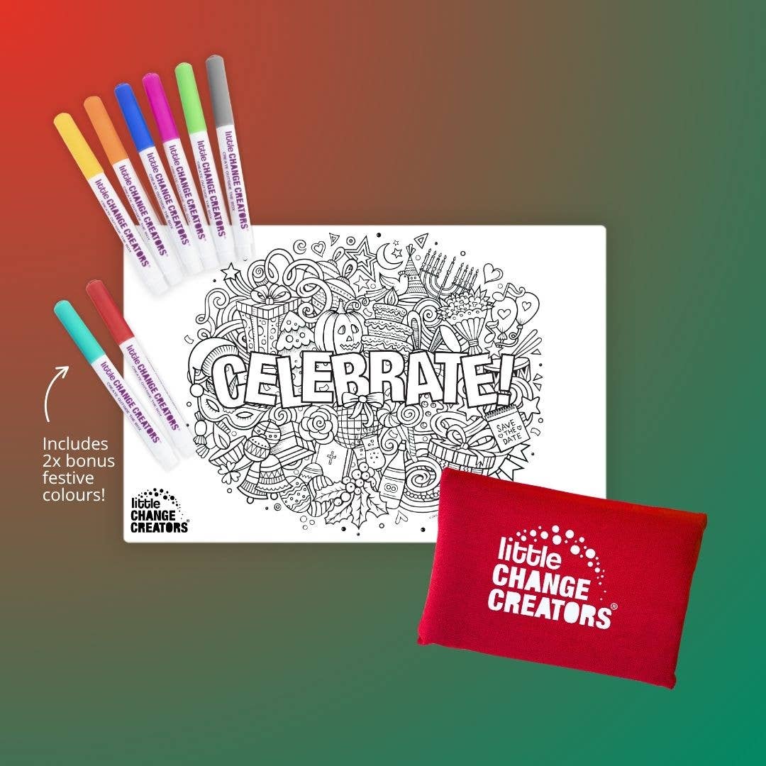 Little Change Creators | CELEBRATE! Reusable Pocket Colouring Set | Christmas Limited Edition