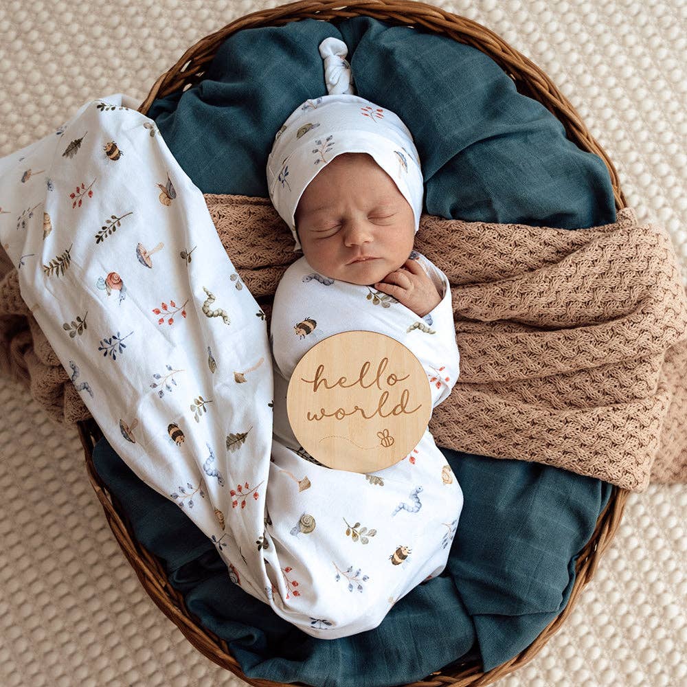 Snuggle Hunny | Organic Jersey Wrap & Beanie Set | Garden Friends