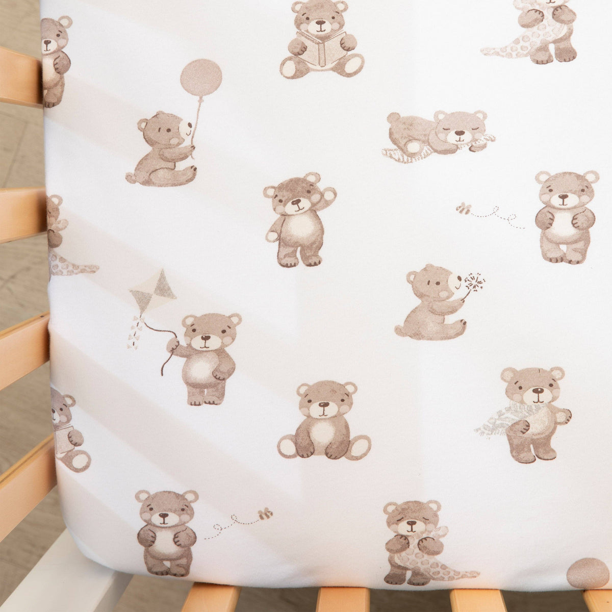 Living Textiles | Organic Jersey Cot Fitted Sheet Cuddly Bear 2 pack