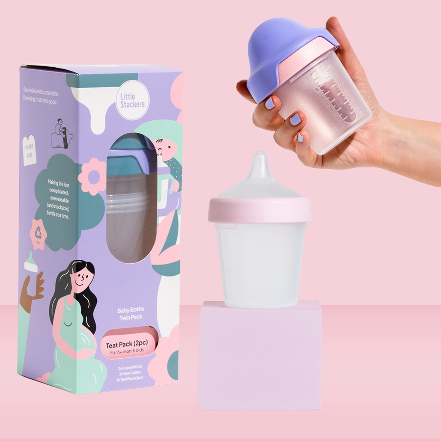 Little Stackers - 180ml Baby Bottle Two Pack: Pink Purple / Latchtastic - Slow