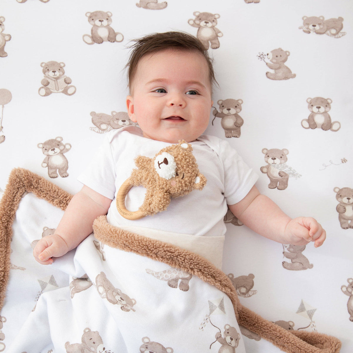 Living Textiles | Organic Jersey Cot Fitted Sheet Cuddly Bear 2 pack