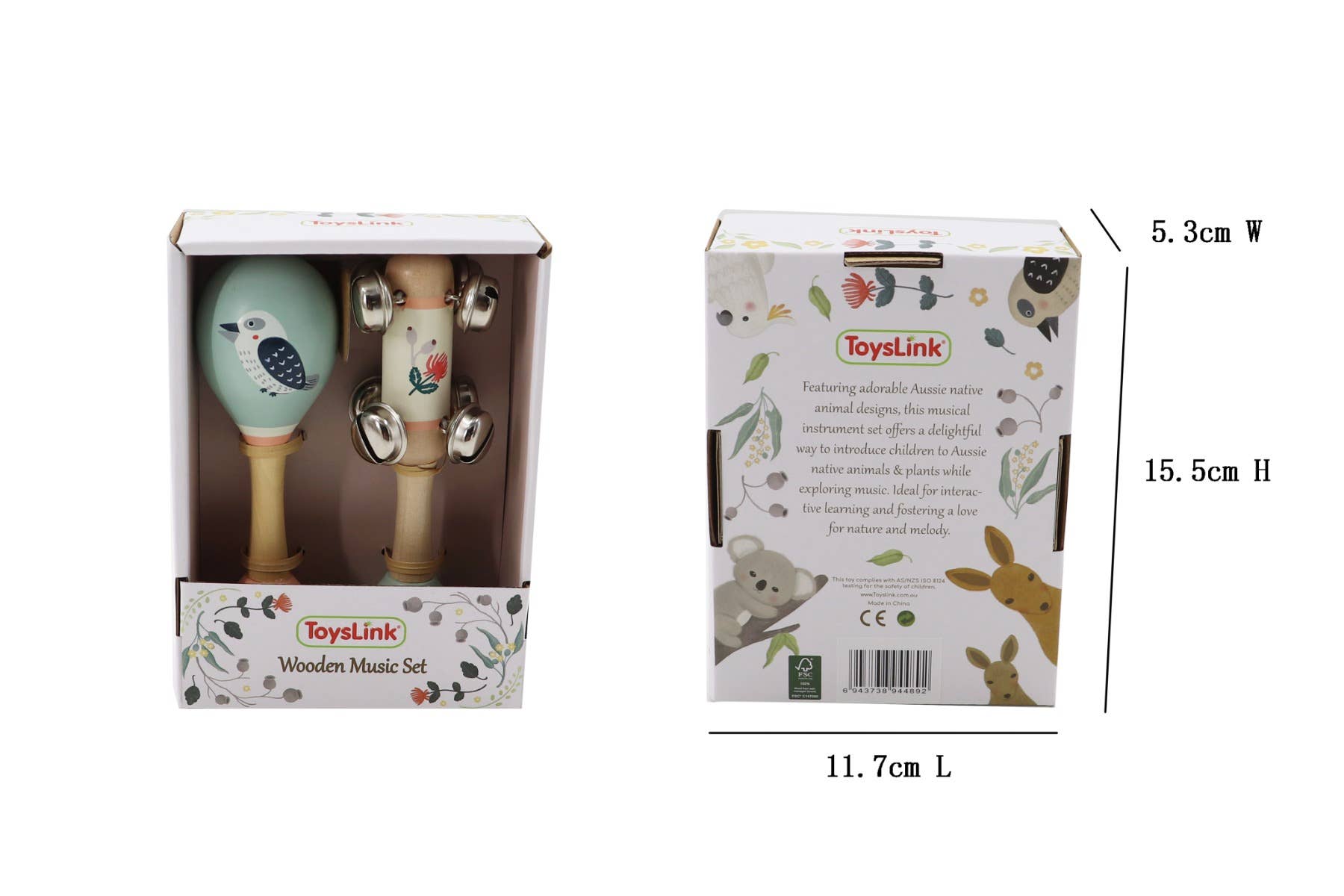 ToysLink Kookaburra Maraca & Waratah Jingle Stick Musical Set
