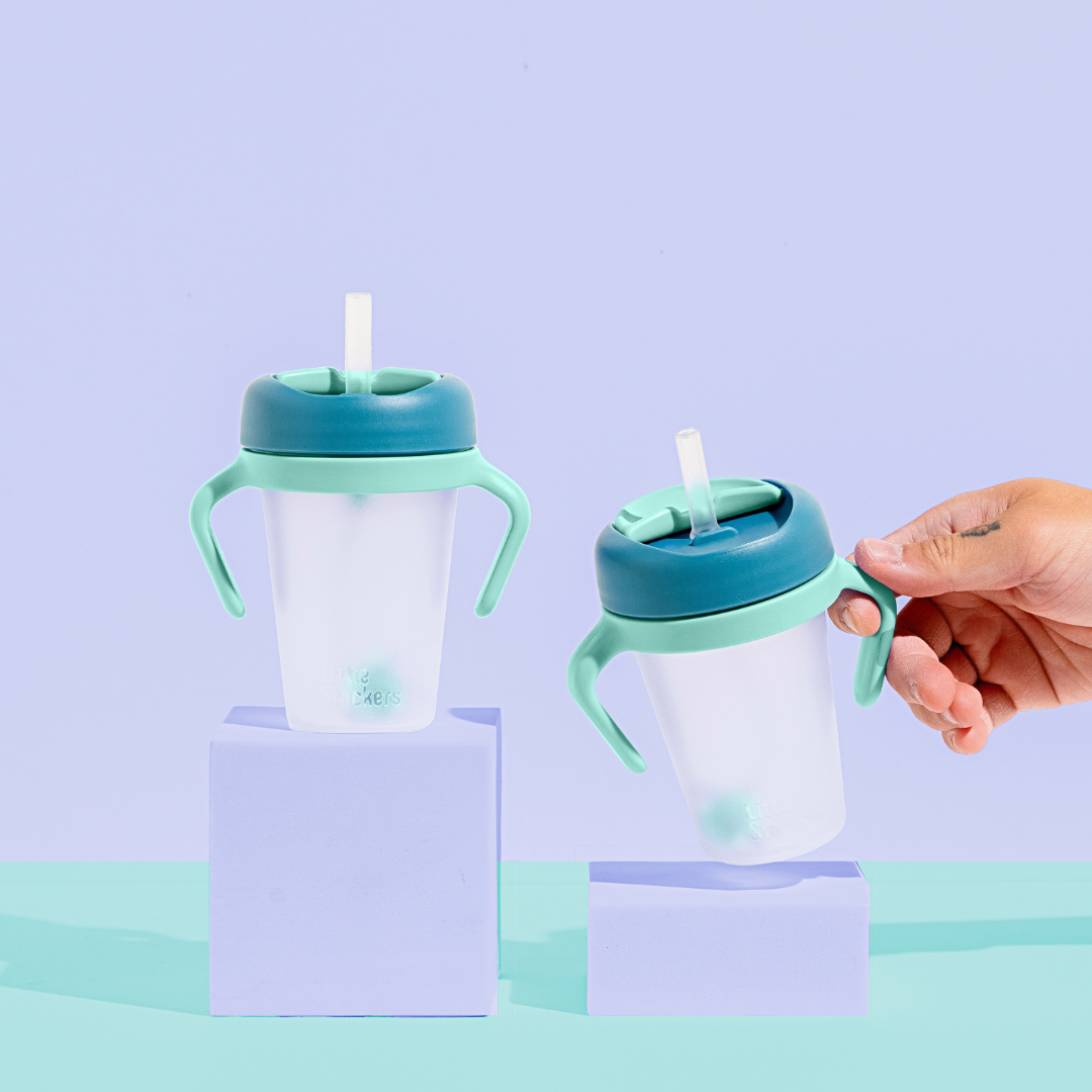 Little Stackers | Weighted Straw Sippy Cup Two Pack: Teal Navy