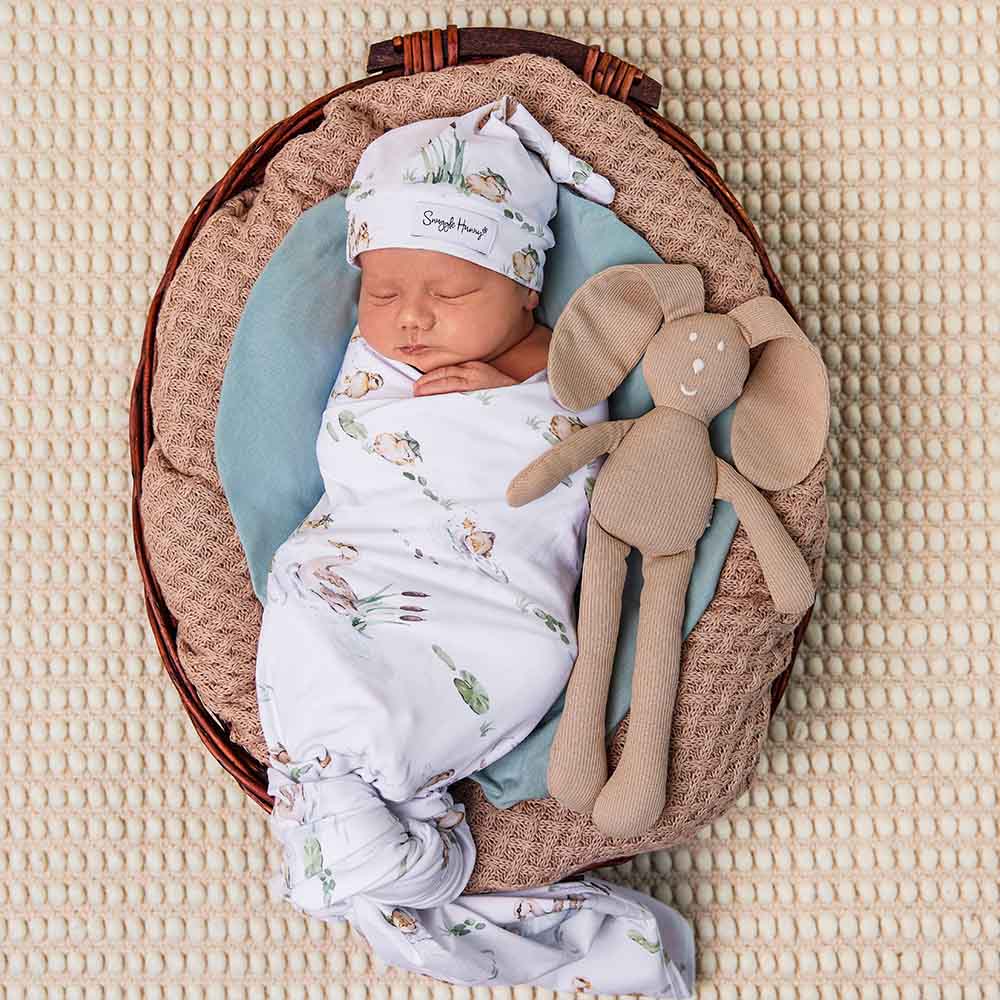 Snuggle Hunny - Duck Pond Organic Jersey Wrap & Beanie Set