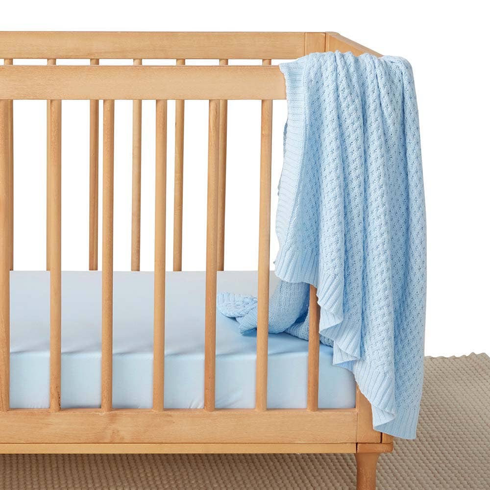 Snuggle Hunny | Diamond Knit Organic Baby Blanket | Baby Blue