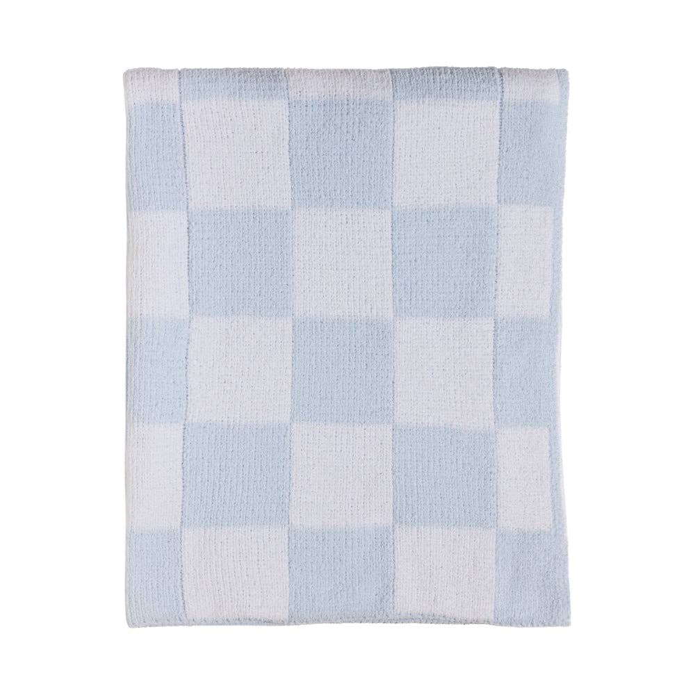 Living Textiles Chenille Blanket Checkered Blue