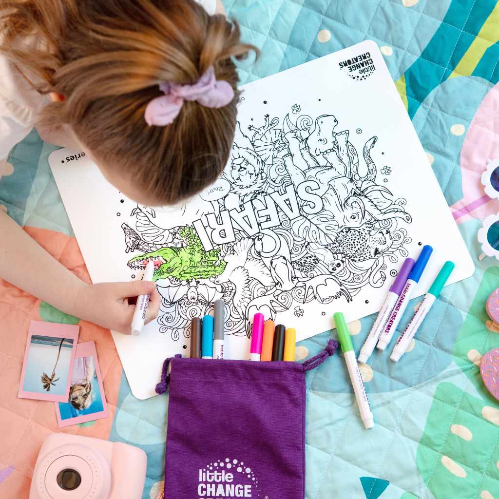 Little Change Creators | SAFARI | Re-FUN-able™ Reusable Colouring + Doodle Mat