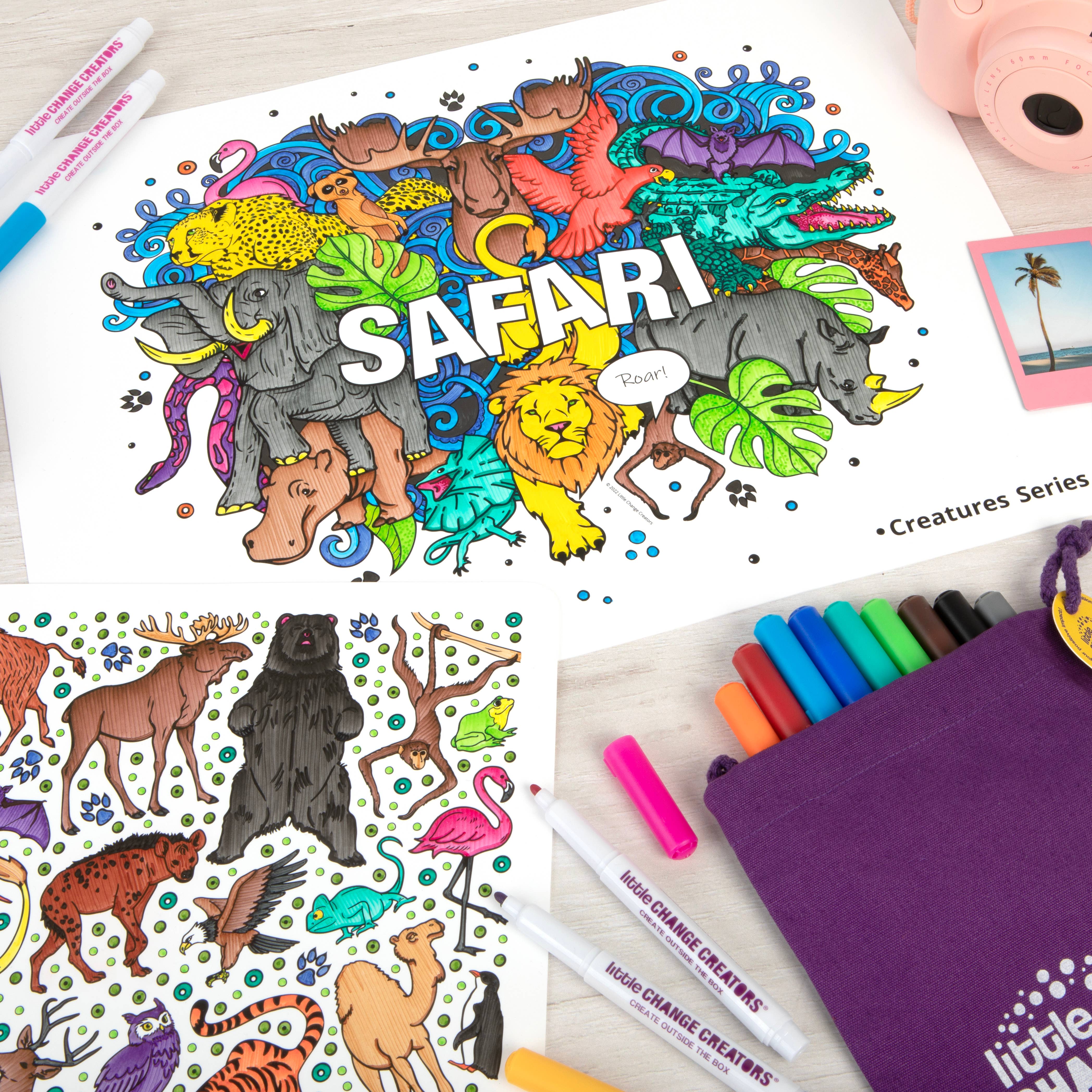 Little Change Creators | SAFARI | Re-FUN-able™ Reusable Colouring + Doodle Mat