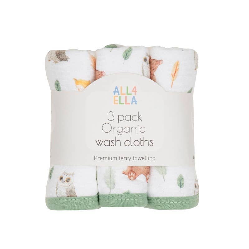 All4Ella | Wash Cloths 3pk | Forest Friends
