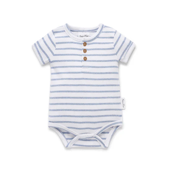 Aster & Oak | Rib Henley Onesie | Blue Stripe