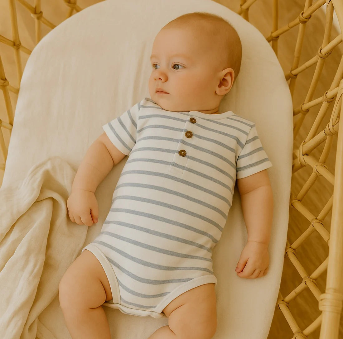 Aster & Oak | Rib Henley Onesie | Blue Stripe
