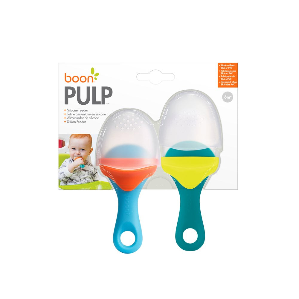 Boon | PULP Silicone Feeder 2pk | Blue/Orange & Teal/Yellow