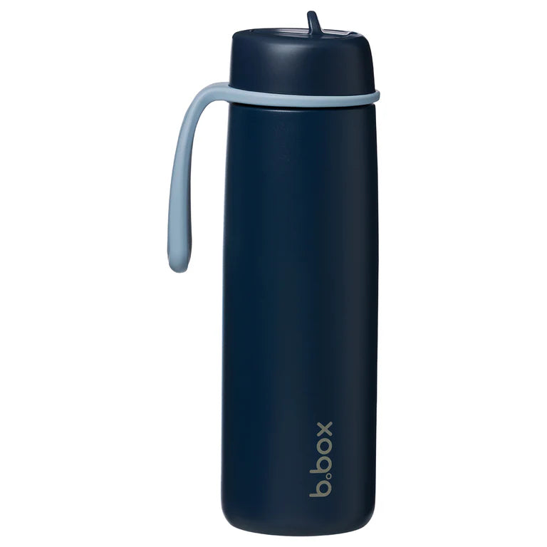 B.box 690 ml insulated flip-top bottle in midnight blue – leak‑proof stainless steel drink bottle with flip-sip lid, straw, triple insulation and carry loop