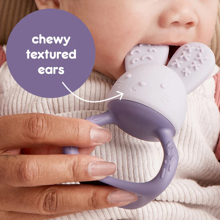 B.box Chill‑Fill teether in peony pink – BPA‑free silicone chew toy with cool‑touch inners and easy‑grip rings